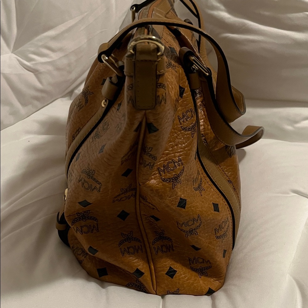 MCM Cognac Visetos Monogram Tote with Gold Plaque - Picture 8 of 16